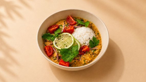 Индейка в соусе карри с рисом